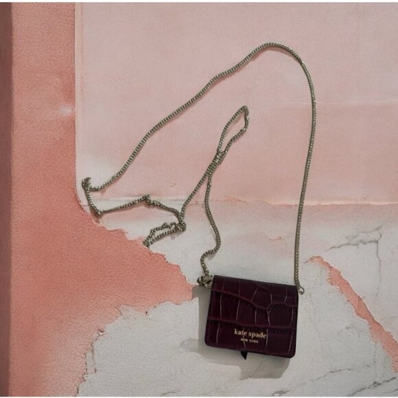 KATE SPADE Burgundy Air Pod Pro Case Micro Crossbody Bag - Picture 1 of 7